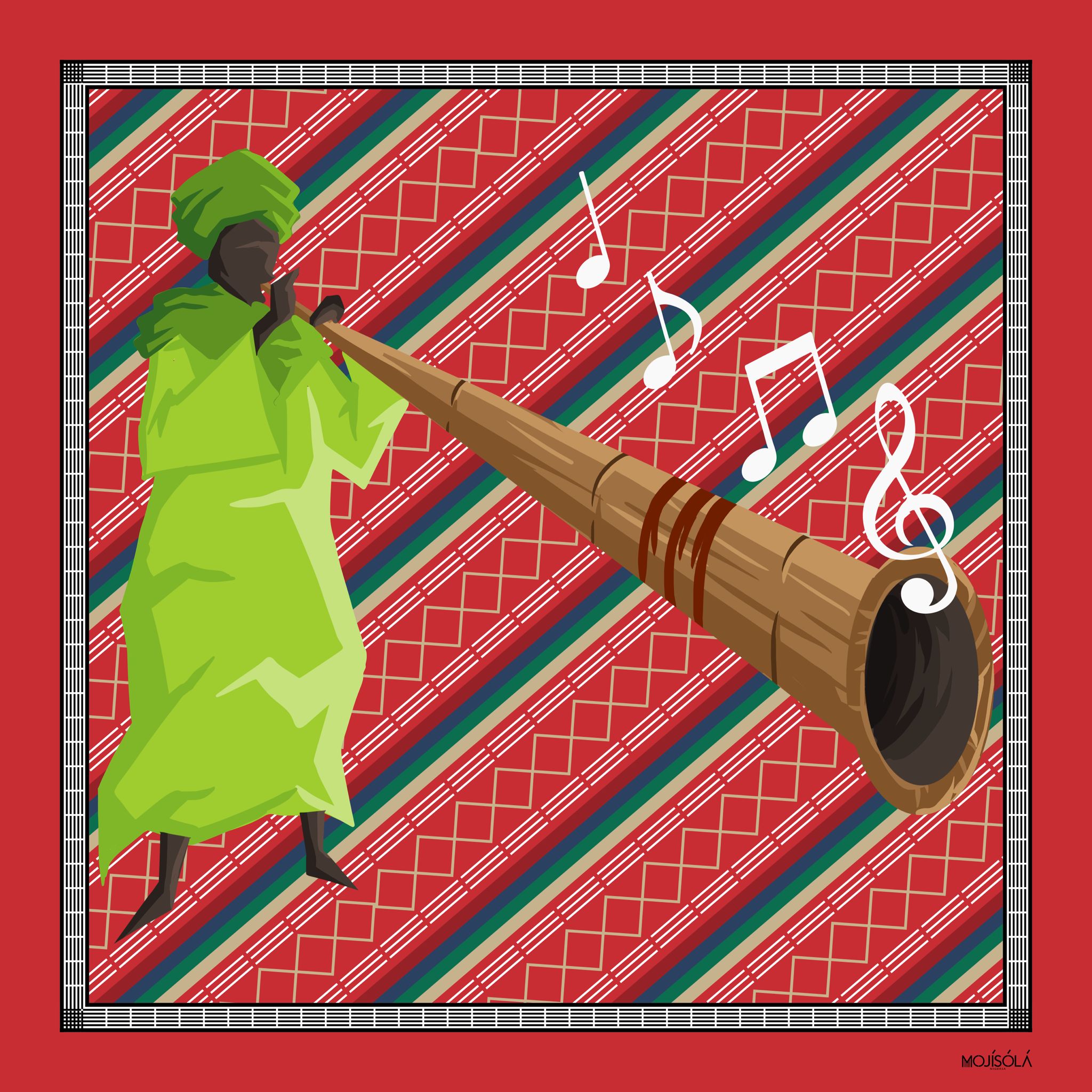 Osifo Silk Scarf in Lines and Kakaaki Red