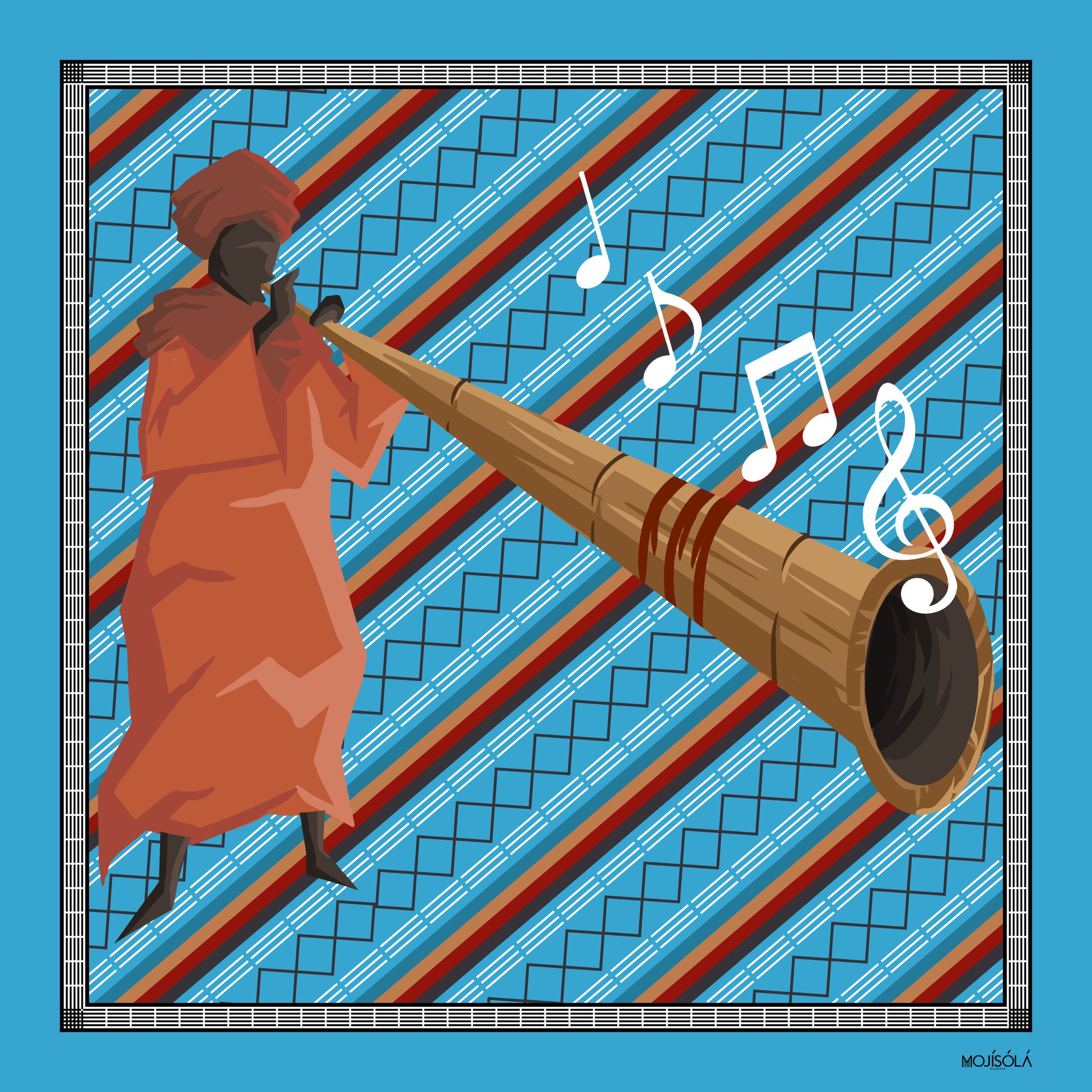 Osifo Silk Scarf in Lines and Kakaaki Blue