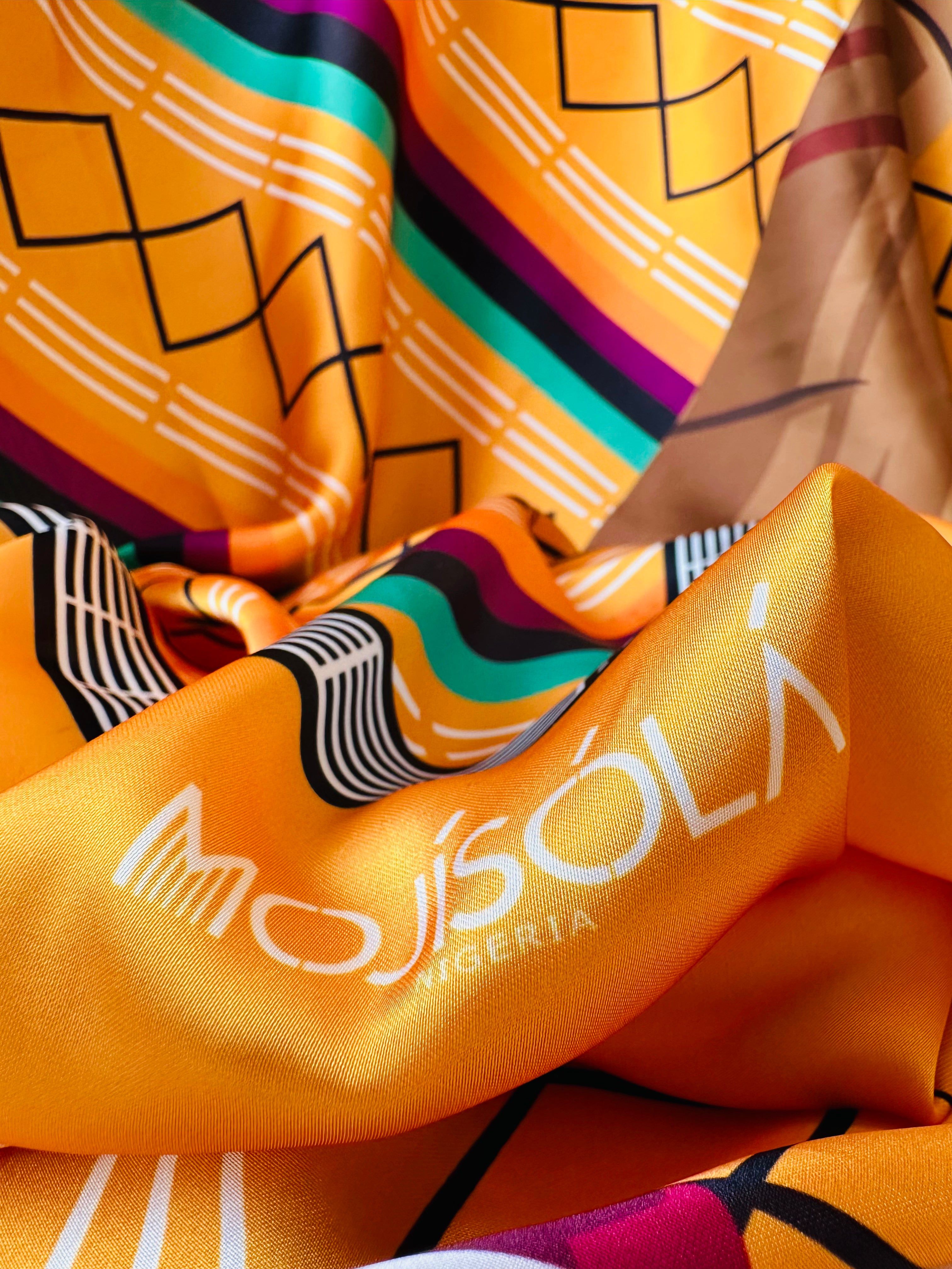 Osifo Silk Scarf in Lines and Kakaaki Yellow