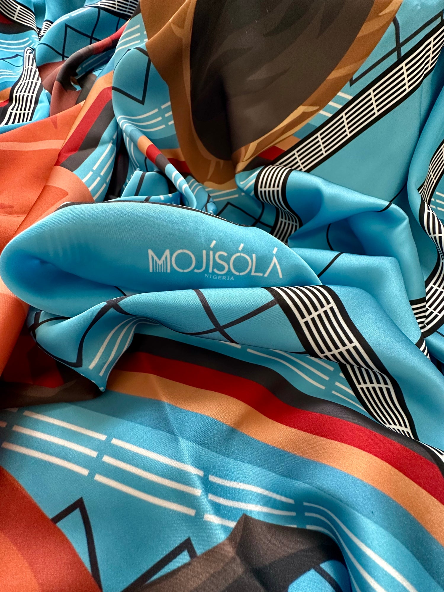 Osifo Silk Scarf in Lines and Kakaaki Blue